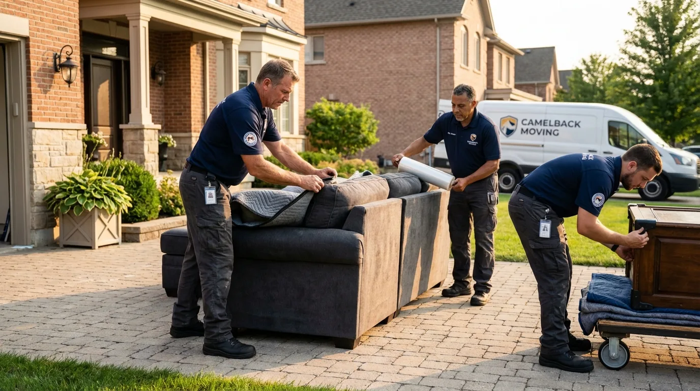 Large estate moving crew wrapping furniture in Rowlett, TX