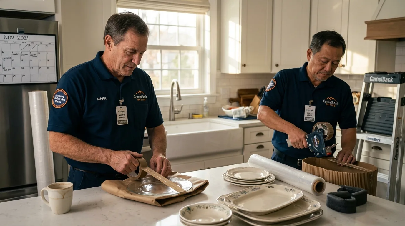 Professional crew packing kitchen dishware in Rowlett, TX